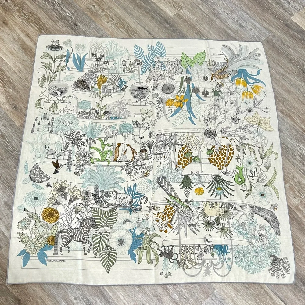 HERMES Precious Paradise Silk Shawl Carre 90 Multicolor Scarf Wrap - Picture 1 of 10